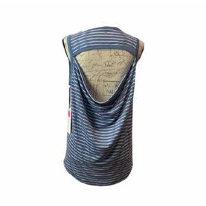 Yogalicious Top Womens Medium Open Cowl Back Tank Shirt Blue White Stripe New